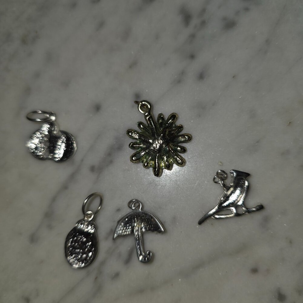 Spring Charm Lot Easter Flower Umbrella Bird Enamel Pendant Set 5 - Picture 5 of 5